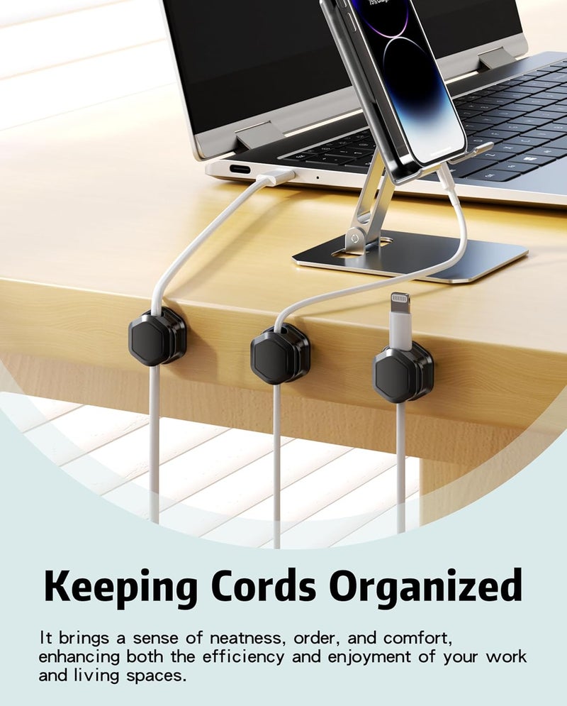 Cuworlis 6 Pack Magnetic Cable Clips [Cable Smooth Adjustable] Cord Organizer - Adhesive Wire Holder, Under Desk Cord Holder Keeper for Home Office Desk Phone Car Wall Desktop Nightstand Cabinet - Image 2